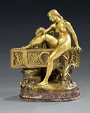 La Source ou la Muse de la Source by Jean Hugues, Bronze ciselé et doré représentant une allégorie d'une Source sous la forme d'une jeune fe, sold Dec 2022