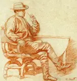 Homme assis by Charles Edouard Masson Huot, Sanguine sur papier, sold Dec 2021