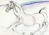 One red horse by Bruno Cassinari, Encre et aquarelle, sold Dec 2021