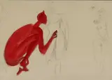 Trois nus dont un rouge, 90 by Luciano Castelli, Crayon noir et aquarelle signé, dédicacé et daté sur le côté gauche, sold Feb 2020
