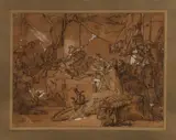 Les Noces de Rachel by Joseph Cellony, Plume et encre brune sur traits de crayon noir, lavis brun et rehauts de gouache blanche, sold Nov 2019
