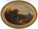 Nymphes dans un paysage by Jacques Antoine Vallin, Toile ovale, sold Nov 2019