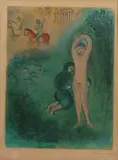 Daphnis et Gnathon. Planche pour " Daphnis et Chloé ". 1961 by Marc Chagall, Lithographie en couleurs, sold Nov 2019
