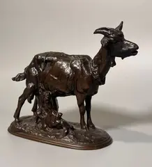Chèvre et ses petits by Emmanuel Frémiet, Bronze à patine brune signé sur la terrasse, sold Jun 2025