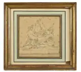 Projet de groupe avec un Dieu Fleuve by François Boucher, Crayon noir et rehauts de craie blanche, sold Jun 2025