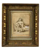Portrait de Caroline Murat, Reine de Naples by Jean-Baptiste Jacques Augustin, Plume et encre brune, sur traits de crayon noir lavis brun et rehauts de gouache blanche, sold Jun 2025
