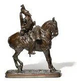 Cuirassier de la ligne by Emmanuel Frémiet, 1852, Bronze équestre à patine brune signé sur la terrasse « E, sold Jun 2025
