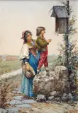 Prière dans la campagne romaine by Paolo Bartolini, Aquarelle signée et située en bas à droite, sold Mar 2014