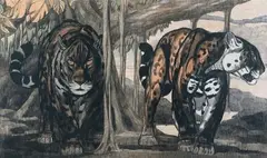 Deux panthères by Paul Jouve, Lithographie signée en bas à gauche dans la planche, justifiée «Epreuve d'essai» signée en, sold Mar 2014