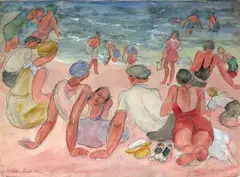 Sur la plage des sablettes 1932 by Odilon Roche, Aquarelle signée en bas à droite et datée en bas à gauche, sold Mar 2014