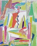 Pierrot by Jean Faubert, Pastel et gouache signé en haut à droite, sold Mar 2014