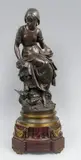 Jeune paysanne nourissant des oiseaux by Mathurin Moreau, Epreuve en bronze à patine brun rouge nuancé, sold Mar 2014
