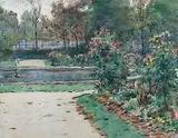 le bassin fleuri by Adrien Moreau, Aquarelle signée en bas à droite, sold Feb 2014
