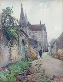 Vue d'église by Maurice Pellerier, Aquarelle sur papier signé en bas à droite, sold Feb 2014