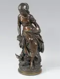 Paysanne nourissant des oiseaux by Mathurin Moreau, Epreuve en bronze à patine brun, sold Feb 2014