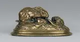 Lapins mangeant une carotte by Auguste Cain, Epreuve en bronze à patine dorée signée, sold Feb 2014