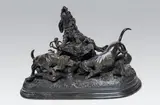 Trois chiens au terrier by Jules Moigniez, Epreuve en bronze à patine brun foncé signée, sold Feb 2014