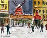 Devant le moulin rouge by Roland Dubuc, Gouache signée en bas à gauche, sold Dec 2013