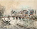 Vue du Pont Neuf by Frank-Will, Aquarelle et mine de plomb signée et située en bas à droite, sold Dec 2013