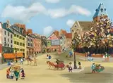 Vue de village animée by Claude Tabet, Lithographie en couleur signée en bas a droite et numérotée, sold Dec 2013
