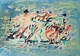 Foule by Bernard Quentin, Gouache sur carton signée en bas à droite, sold Dec 2013