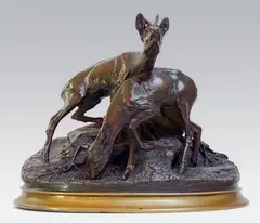 Les chevreuils by Pierre-Jules Mêne, 1859, Epreuve en bronze à patine brun nuancé, sold Dec 2013