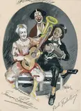 Les clowns Fratellini by Marcel Bloch, Estampe réhaussée de gouache signée dans la planche et marquée Ph, sold Dec 2013