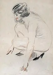 Etude de nu: Diane Mitford accroupie? by Paul César Helleu, Crayon noir et sanguine, sold Dec 2013