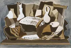 Composition à la palette et au compotier 1927 by Gaston Louis Leroux, Gouache signée et datée en bas au centre, sold Dec 2013