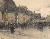 Animation sous le metro aérien by Francis Garat, Aquarelle et fusain signée en bas à droite, sold Dec 2013