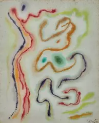 Composition by Gustave Singier, 1973, Pastel sur papier, (trace d'humidité), sold Jun 2025