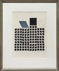 Composition de carrés noirs by Victor Vasarely, Lithographie gaufrée sur papier signée en bas à droite, justifiéen°17/75, sold May 2025