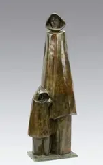 Les deux voyageurs by Roger Desserprit, Épreuve en bronze, fonte posthume d'édition originale à patine brun-vert nuancé de Paumell, sold Apr 2007