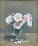 Bouquet de roses blanches by Arsen Shapanyan, vers 1927, Pastel sur toile, sold Dec 2024
