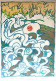 Langue verte by Pierre Alechinsky, 1980, Lithographie avec un médaillon rouge à l'eau forte, sold Dec 2024