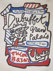 Grand Palais, Coucou Bazar, Festival d'automne by Jean Dubuffet, 1973, Lithographie en couleurs, sold Dec 2024