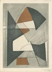 Projet de Pégase by Alberto Magnelli, 1962, Gravure originale à l'aquatinte sur papier vergé du Moulin Richard de Bas (filigrane), sold Dec 2024