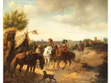 Heerführer mit Nachfolgendem Trupp an Einem Zelt vor den Toren Einer Stadt by Carl Adolf Heinrich Hess, oil on canvas, offered Jun 2025