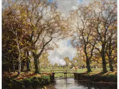 Kanallandschaft mit Vieh und Bäumen by Arnold Marc Gorter, oil on canvas, offered Sep 2023