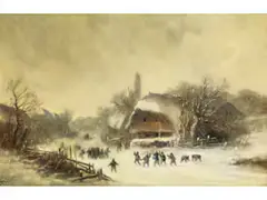 Winterlandschaft mit Bauernhaus by Anton Doll, oil on canvas, sold Jun 2024