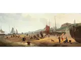 Panoramische Strandansicht bei Scheveningen by Abraham Johannes Couwenberg, oil on canvas, sold Sep 2024