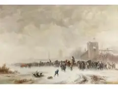 Pferdemarkt im Winter vor den Toren Einer Stadt by Anton Doll, oil on canvas, sold Dec 2025