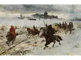 Kosaken im Schnee by Rudolf Otto von Ottenfeld, oil on panel, offered Mar 2025