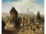 Malerische Ansicht von München mit Figuren by Sigmund Eggert, oil on canvas, offered Dec 2024