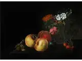 Stillleben mit Granatapfel, Obst, Blumen und Haselnüssen by Louis Hermans, oil, offered Jul 2017