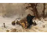 Schäfer mit Seiner Herde bei Schneesturm by Ernst Adolph Meissner, oil on canvas, offered Sep 2024