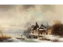 Winterfreuden auf dem eis by Anton Doll, oil on canvas, sold Mar 2025
