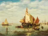 Segelschiffe in der Lagune vor Venedig by Gustav Schönleber, oil on canvas, sold Mar 2025