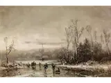 Winterlandschaft mit Eisvergnügen by Adolf Stademann, oil on board, offered Mar 2025