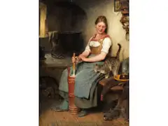 Beim Buttern by Hugo Kauffmann, oil on panel, offered Jun 2026